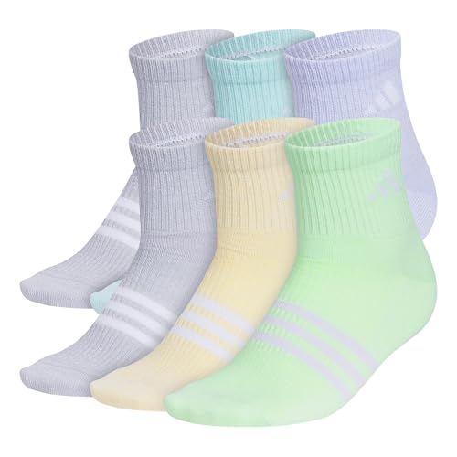 adidas Superlite 3.0 Athletic Quarter Socken für Mädchen, knöchelhohe Passform, mit gezielter Polsterung und Fußgewölbe-Kompressionssocken, 6 Stück, Violett-Ton Lila/Energy Aqua/Clear Onix Grey, M von adidas