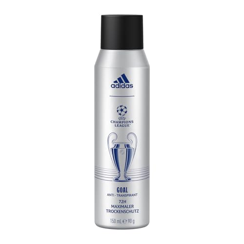 adidas UEFA Champions League Goal Edition Anti Perspirant Deodorant Spray, 72H Deo-Schutz, grüner Fougère Duft mit natürlichen ätherischen Ölen für Männer, 150ml von adidas