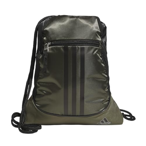 adidas Unisex-Erwachsene Alliance (12l) Lightweight Athletic Small Drawstring Team Sports Workout Bag Sackpack-Tasche, Olive Strata Green/Black/Silver Metallic, Einheitsgröße von adidas