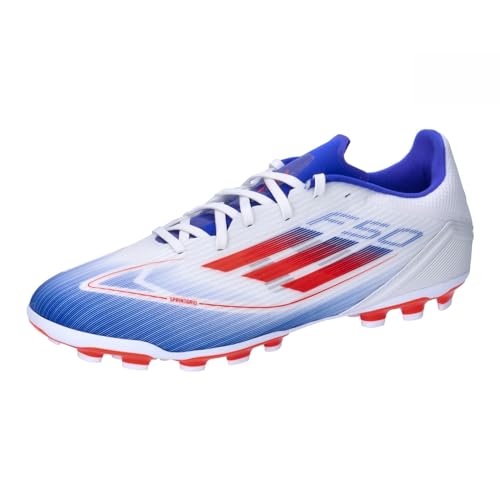 adidas Unisex F50 League Football Boots Artificial Ground Kunstrasen-Fußballschuhe, FTWR White/solar red/Lucid Blue, 49 EU von adidas