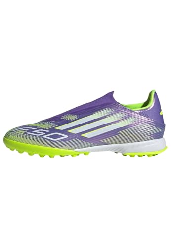adidas Unisex F50 League Laceless Turf Football Boots Fußballschuhe, Purple Rush/Cloud White/Lucid Lemon, 45 1/3 EU von adidas