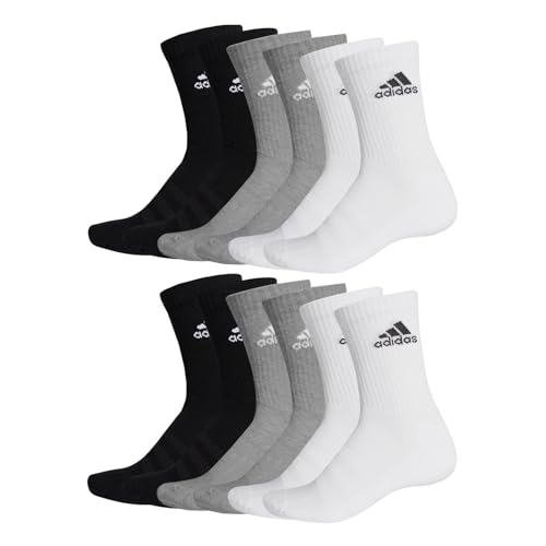 adidas Unisex Herren Damen Socken Sportsocken Cushioned Crewsocks 6 Paar, Farbe:Mehrfarbig, Größe:40-42, Artikel:- grey/black/white von adidas