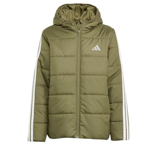 adidas Unisex Kids Essentials 3-Streifen gefütterte Kinderjacke Olive Strata/White 164 von adidas