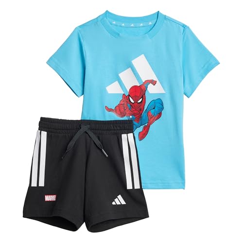 adidas Unisex Kids MARVEL SPIDER-MAN T-SHIRT-SET Bright Cyan/White 98 von adidas
