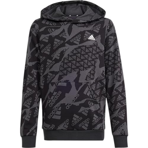 adidas Unisex-Kinder Junior Essentials Allover Printed Hoodie Kapuzensweat, Carbon/Black, 11-12 Years von adidas