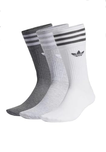 adidas Unisex Solid Crew Socken, Weiß/Hellgrau/Dunkelgrau, 39-42 von adidas