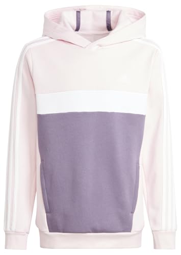 adidas Unisex Tiberio 3-Streifen Colorblock Fleece Kapuzensweatshirt, Clear pink/White/Shadow Violet, 11-12 Jahre von adidas