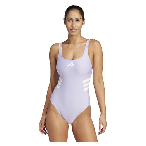 adidas Women's 3-Streifen U-Back Badeanzug Violet Tone/Warm Vanilla 46 von adidas