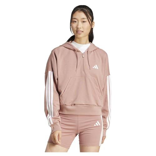adidas Women's Essentials 3-Streifen French Terry Quarter-Zip Hoodie Warm Clay/White XL von adidas