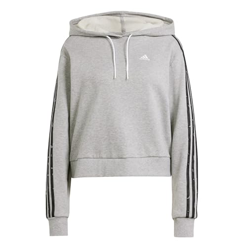 adidas Women's Essentials 3-Stripes Animal Print Relaxed Hoodie Sweatshirt, Medium Grey Heather/Grey, L von adidas