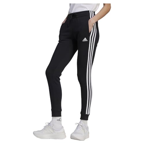 adidas Women's Essentials 3-Stripes Fleece Pants Hose, Black/White, M Tall von adidas