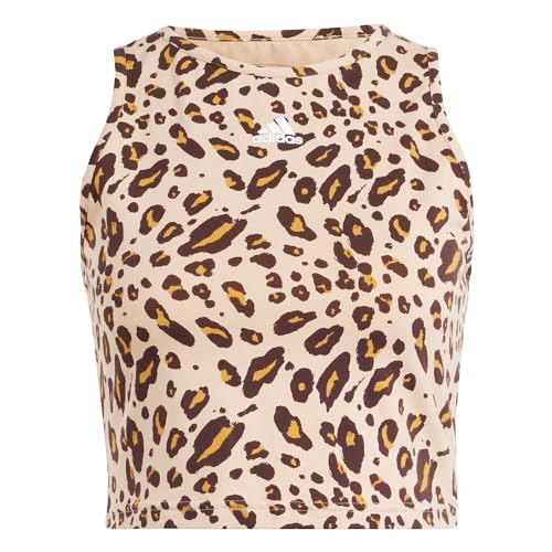 adidas Women's Essentials Animal-Print Crop Tank Top Tanktop, Magic Beige/Mesa/Shadow Brown, M von adidas