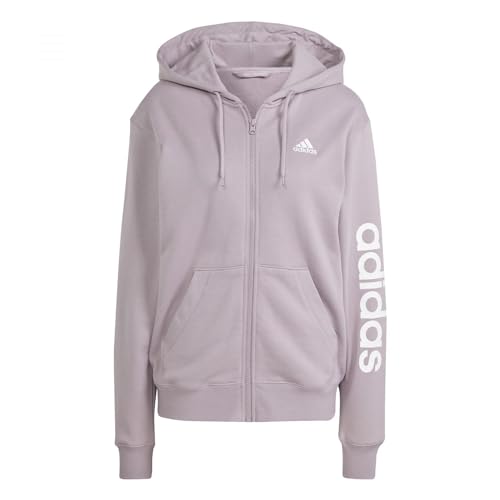 adidas Women's Essentials Linear Full-Zip French Terry Hoodie, preloved fig/White, M von adidas