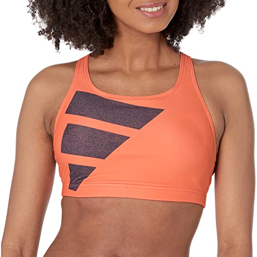 adidas Women's Standard Big Bars Bikini Top, Coral Fusion/Shadow Navy/White, Large von adidas