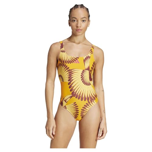 adidas Women's x Farm 3-Streifen Badeanzug Bright Orange/Pulse Lime 36 von adidas