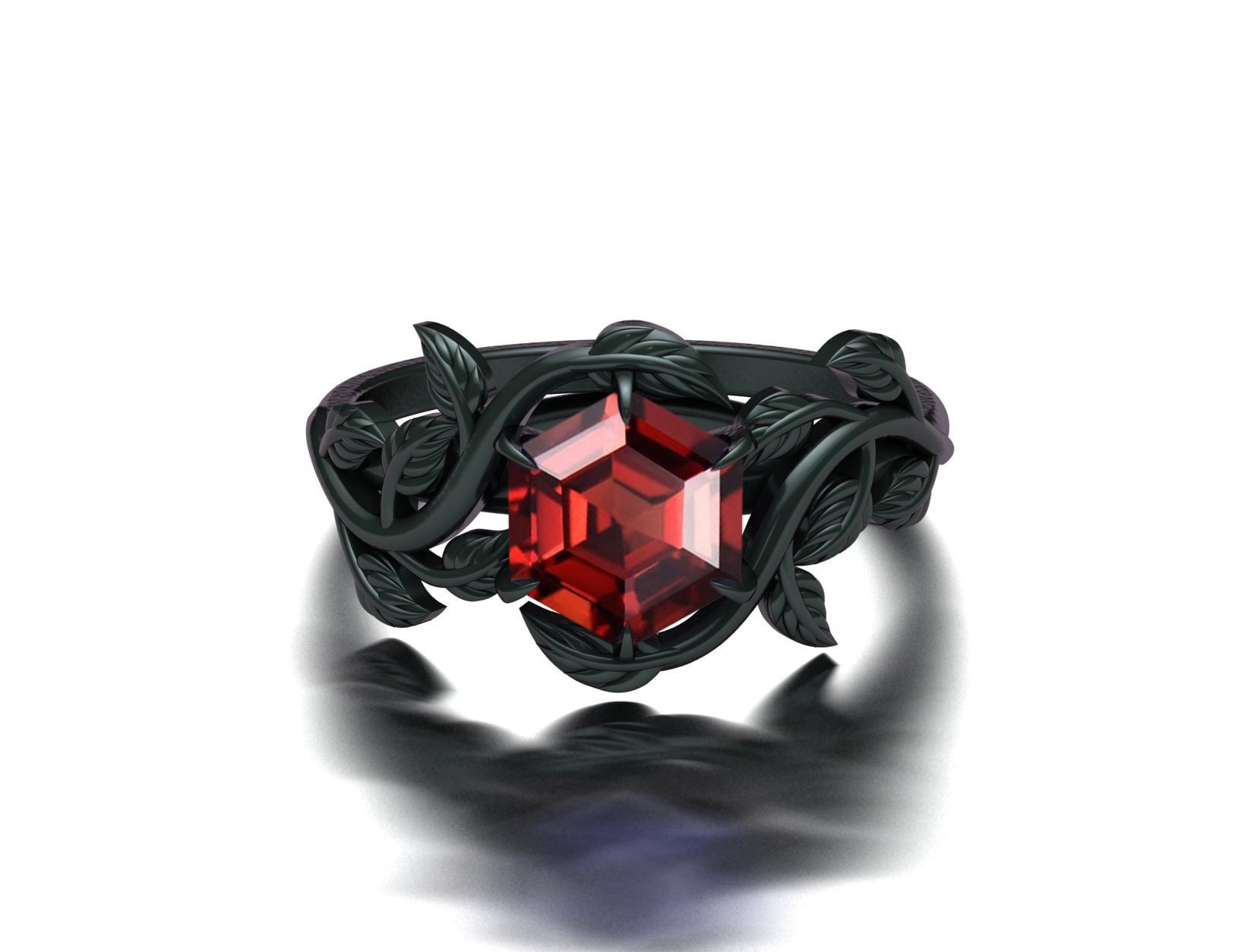 Roter Granat Verlobungsring Vintage Art Deco Ring Schwarzer Hexagon Geschnitten Antiker Braut Versprechen Geschenk Für Sie von admjewelrystore