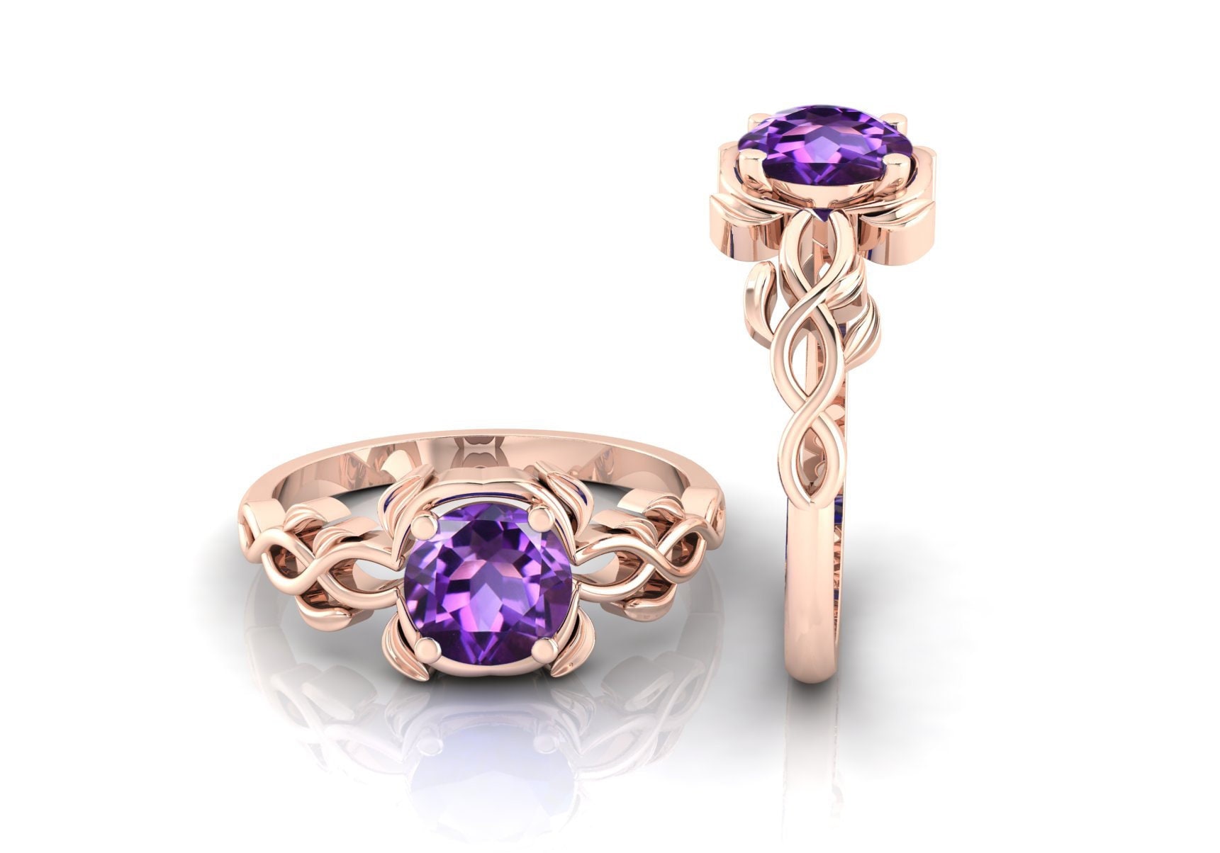 Rundschliff Amethyst Verlobungsring Roségold Vintage Diamant Ring Stapeln Braut Ehering Für Frauen Geschenk von admjewelrystore
