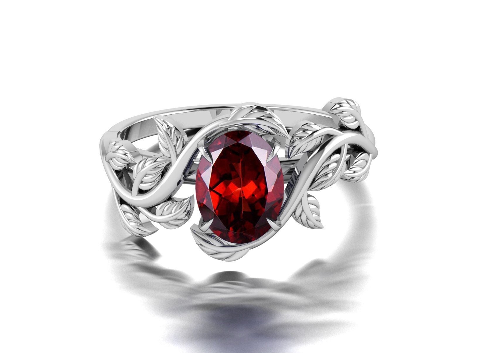 Vintage Roter Granat Verlobungsring Für Frauen Art-Deco-Verlobungsring Natur Inspiriert Blattring Alternative Edelstein-Ring Versprechen Ring von admjewelrystore