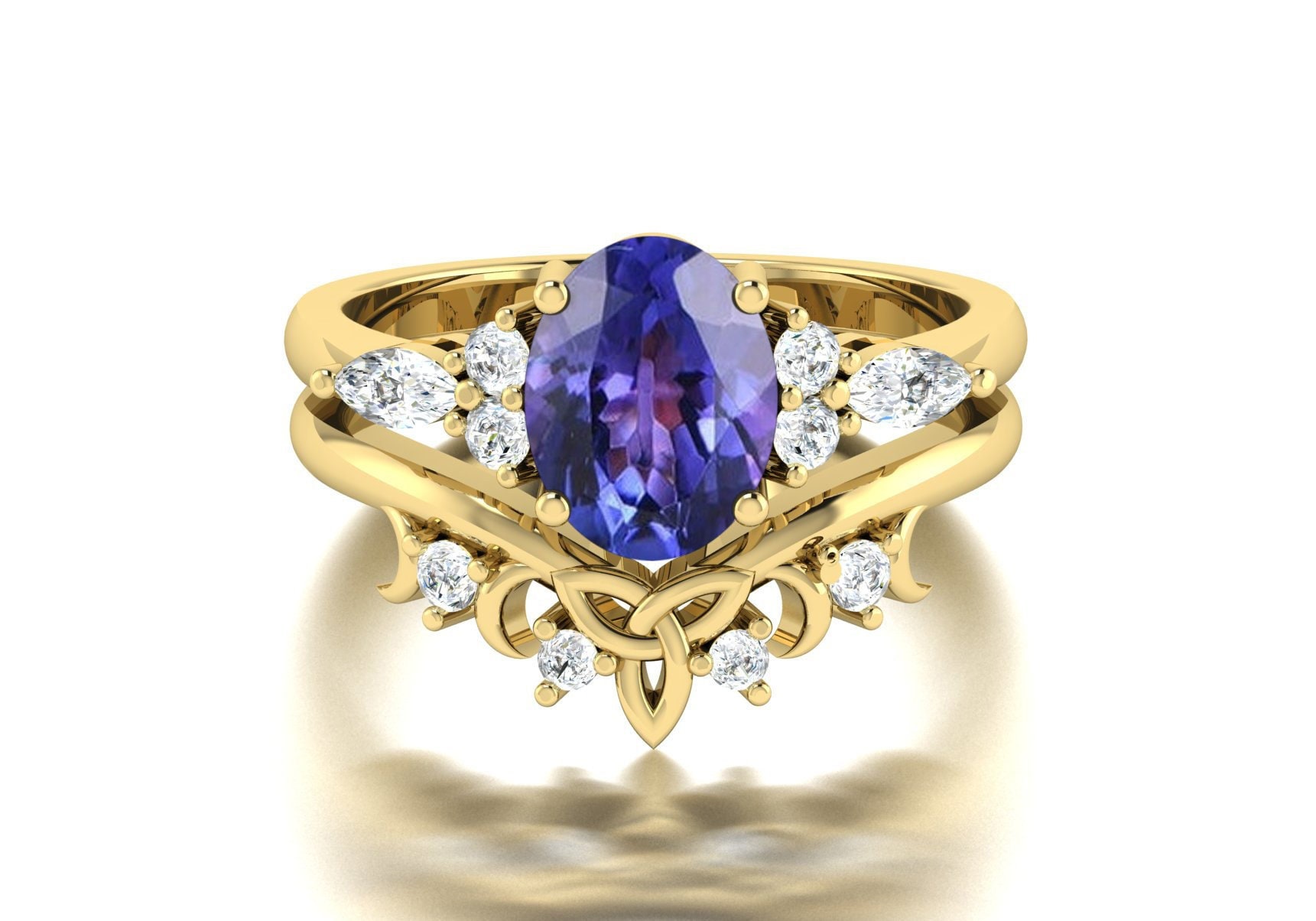 Vintage Tansanit Verlobungsring Set Brautschmuck Ovalschliff Rosegold Diamant Ring Rauchquarz Ehering Frau Ringset von admjewelrystore