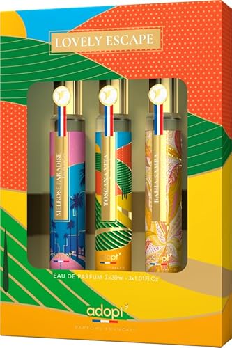 adopt LOVELY ESCAPE 3 er Set, 3 x 30 ml Eau de Parfums für Damen | Parfum Geschenkset (3x30ml), zum verschenken, frische, farbenfrohe Duftkompositionen, adopt:Damenduft von adopt