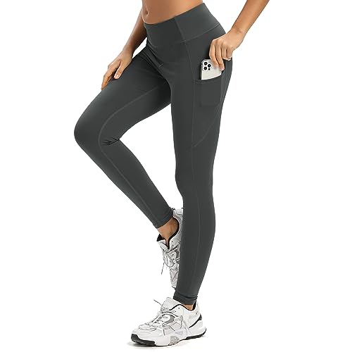 adorence Leggings Damen, Sport Leggings Damen mit Tasche, Sporthose Lang,Yogahose High Waist, Sport Leggins Blickdicht Grau-L von adorence