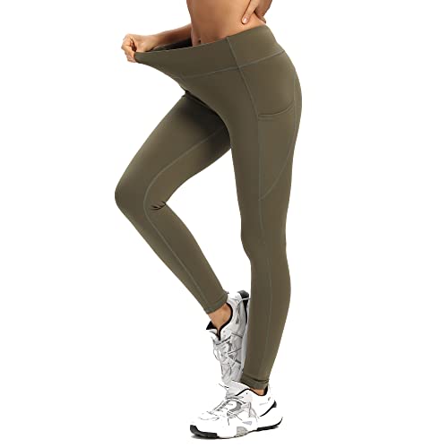 adorence Leggings Damen, Sport Leggings Damen mit Tasche, Sporthose Lang,Yogahose High Waist, Sport Leggins Blickdicht Olivgrün-XXL von adorence