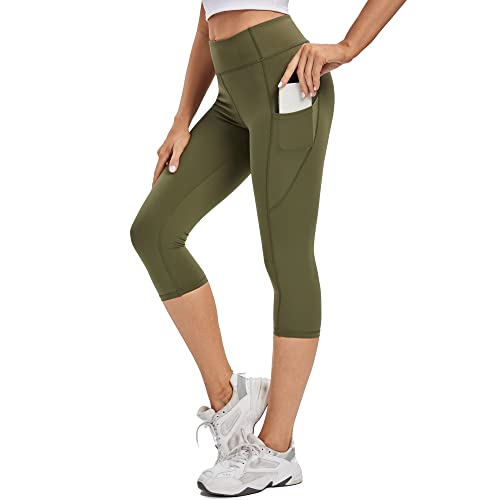 adorence Sport Leggings Damen 3/4 (Nacktes Gefühl, High Waist, Blickdicht) Capri Leggings Damen-Armeegrün,M von adorence