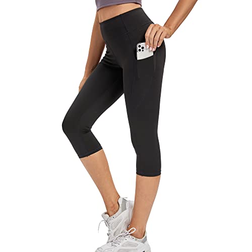 adorence Sport Leggings Damen 3/4 (Nacktes Gefühl, High Waist, Blickdicht) Capri Leggings Damen-Schwarz,3XL von adorence