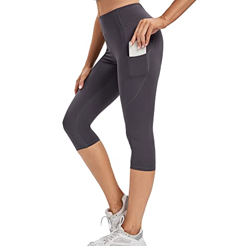 adorence Sport Leggings Damen 3/4 (Nacktes Gefühl, High Waist, Blickdicht) Capri Leggings Damen-dunkelgrau,L von adorence