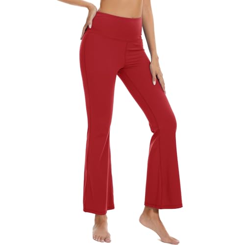 adorence Yogahose Damen, Schlaghose Damen Leggings (Flare Leggings mit Bootcut Hose Design) High Waist Yoga Hosen-Rot,3XL von adorence