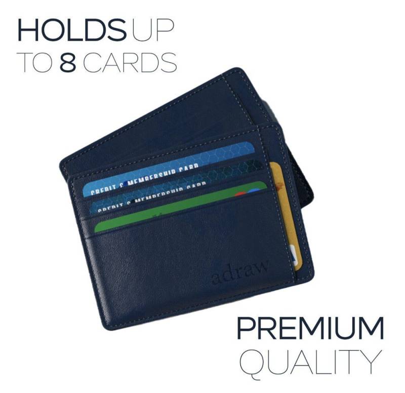 adraw Geldbörse Blau RFID Leder Scheckkartenetui Geldbeutel Kreditkarteneui (Adraw Scheckenkartenetui, Adraw Scheckenkartenetui), Schlankes RFID-Schutzetui aus Rindsleder für 8 Karten. von adraw