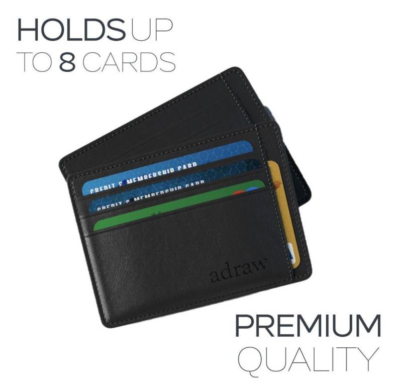 adraw Geldbörse Schwarz RFID Leder Scheckkartenetui (Adraw Scheckenkartenetui, Adraw Scheckenkartenetui), Schlankes RFID-Schutzetui aus Rindsleder für 8 Karten. von adraw