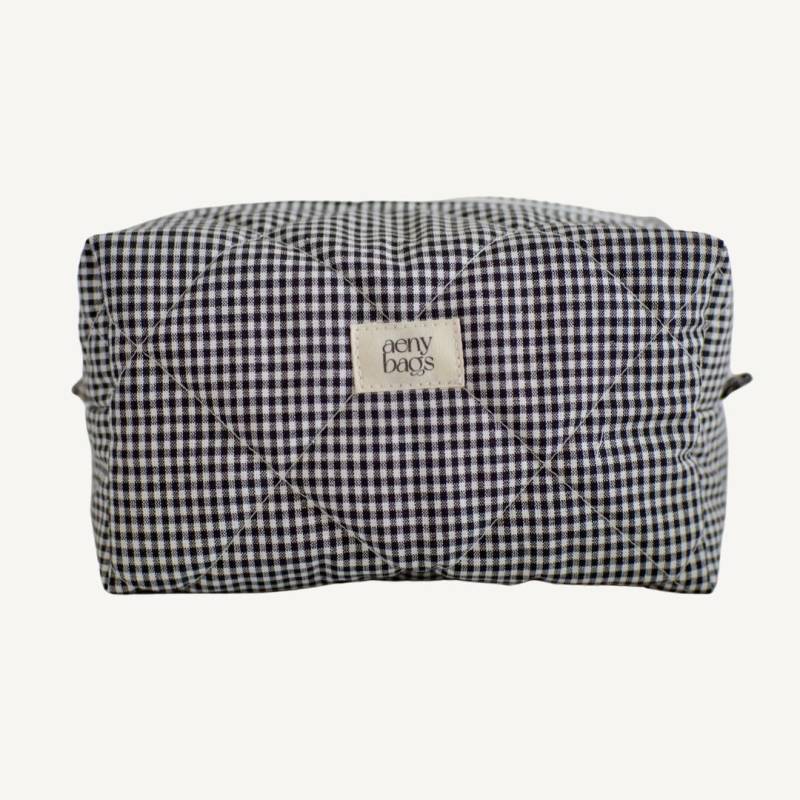 Gesteppte Kosmetiktasche Karo Schwarz Weiß | Schminktasche Gingham Kulturtasche in Klein, Mittel, Groß Reiseetui Für Make-Up & Pflege von aenybags