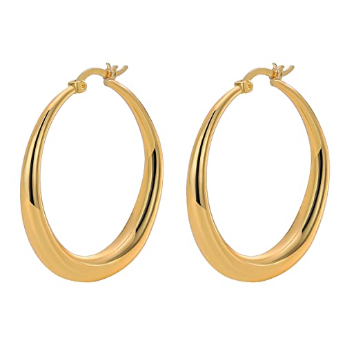 AESDOX Chunky Gold Creolen Ohrstecker für Damen, 14 Karat Gold Hypoallergen Huggie Ohrringe Trendy (Hoop) von aesdox