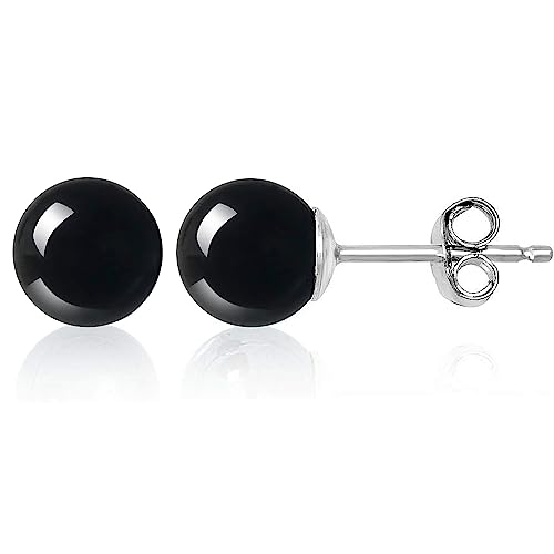 AESDOX Handgefertigte Kristall Kugel Ohrstecker für Frauen Mädchen Ohrstecker in Sterling Silber (10mm, Schwarzer Obsidian) von aesdox