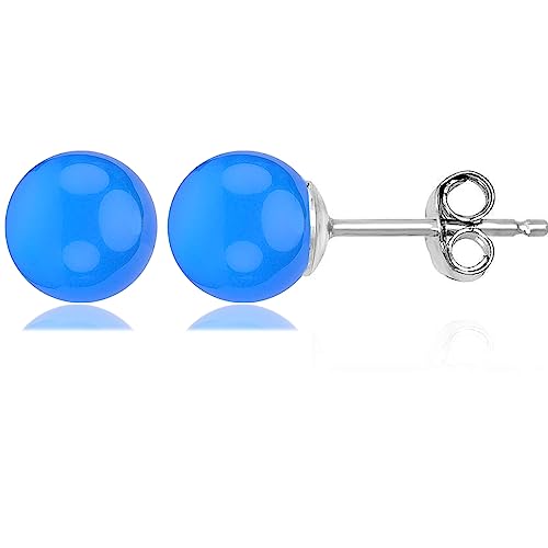 AESDOX Handgefertigte Kristall Kugel Ohrstecker für Frauen Mädchen Ohrstecker in Sterling Silber (6mm, Blauer Achat) von aesdox