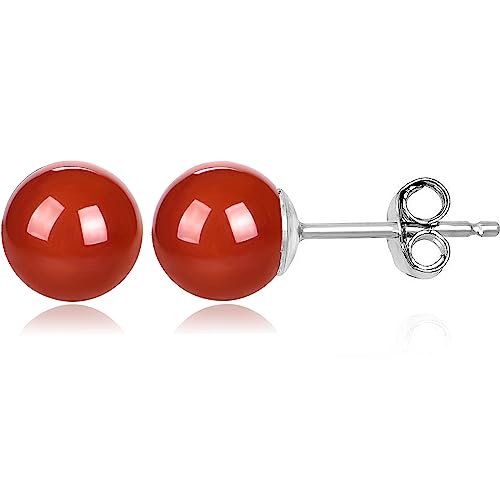 AESDOX Handgefertigte Kristall Kugel Ohrstecker für Frauen Mädchen Ohrstecker in Sterling Silber (6mm, Rot Karneol) von aesdox