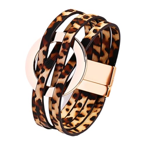 aesdox Leder Wrap Armbänder für Frauen, Boho Leopard mehrschichtige Kristallperlen Manschette Armband Schmuck Geschenk (Leo Braun) von aesdox