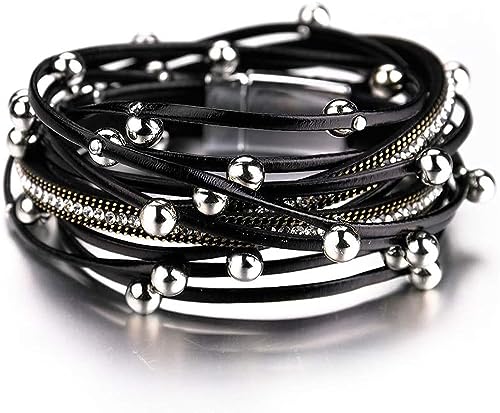 aesdox Leder Wrap Armbänder für Frauen, Boho Leopard mehrschichtige Kristallperlen Manschette Armband Schmuck Geschenk von aesdox
