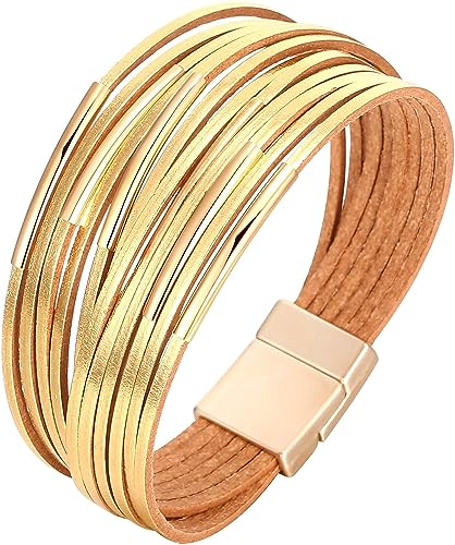 aesdox Leder Wrap Armbänder für Frauen, Boho Leopard mehrschichtige Kristallperlen Manschette Armband Schmuck Geschenk von aesdox
