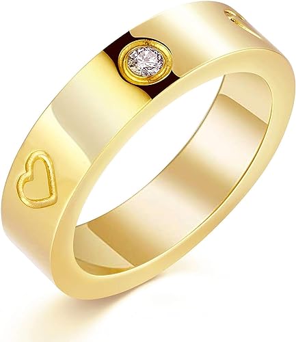 aesdox Liebesring 18K Gold/Silber/Rose Plated Cubic Zirconia Ring, Versprechen Ring Ehering Band Schmuck Geschenke für Frauen Mädchen, Herz Gold, Größe 17.25 von aesdox