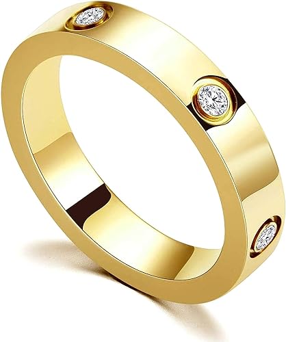 aesdox Liebesring 18K Gold/Silber/Rose Plated Cubic Zirconia Ring, Versprechen Ring Ehering Band Schmuck Geschenke für Frauen Mädchen, Zirkonia Gold, Größe 18 von aesdox