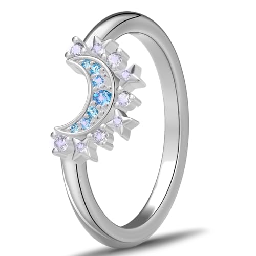 aesdox Sonne Mond Ring Set, Sonne Ring Herren Gold und Mond Ring Damen Silber 925 (#6, Mond) von aesdox
