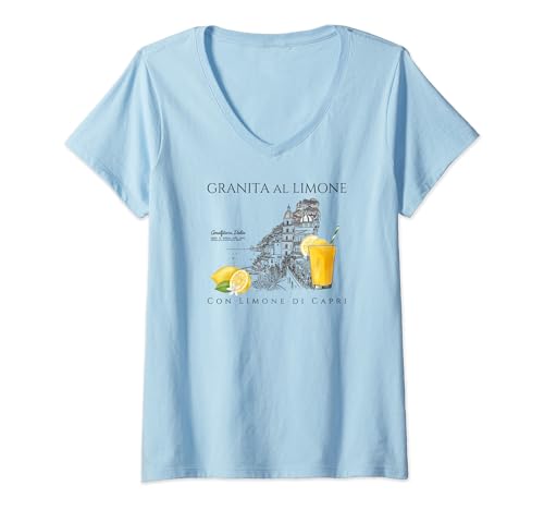 Damen Amalfi Coast Lemons Granita al Limone, Capri Italien T-Shirt mit V-Ausschnitt von aesthetic adventures