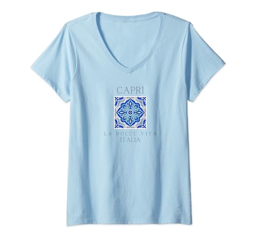 Damen Capri Italia, Italienische Fliesen, Reisen in Italien T-Shirt mit V-Ausschnitt Damen Capri Italia, Italienische Fliesen, Reisen in Italien T-Shirt mit V-Ausschnitt von aesthetic adventures