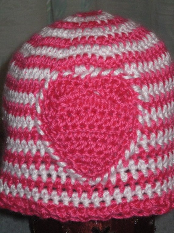 Pink Und Weiß Gehäkelte Hut W/Rosa Herz Geschenk Geburtstag Valentinstag Größe Für Kleinkinder Versandfertig Andere Größen in 1-2 Wochen von afghansgalore