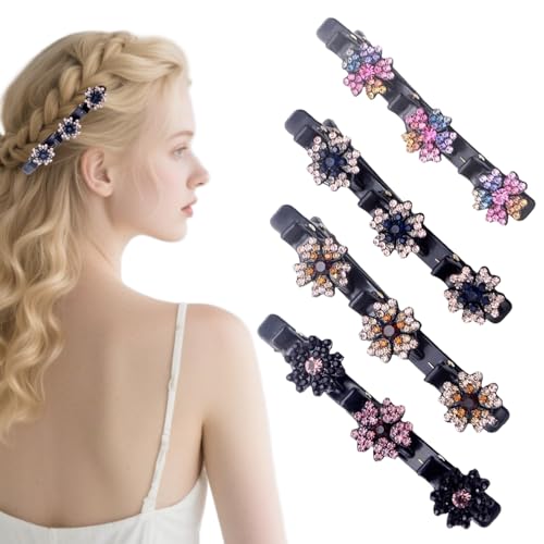 4 StüCk Haarspangen Damen – 2025 Neue Blumen Haarclips, Entenschnabel Haarspangen Damen,Strass,Geflochtene Haarspange FüR MäDchen, Stylische Haarklammern FüR Elegante Frisuren von afhgdjr