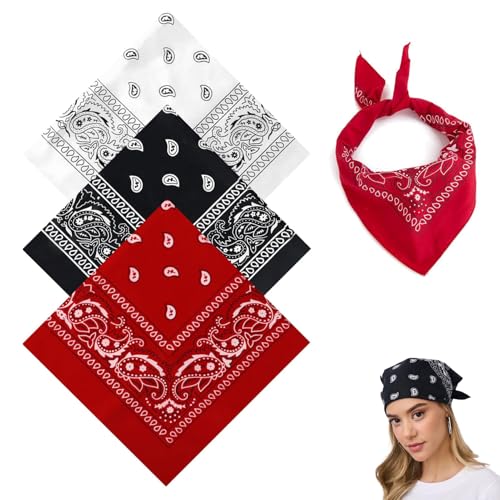 afhgdjr 3 Stück Bandana,BandanaDamen,KopftuchDamen,Kopftuch Damen Sommer,Kopftuch,BandanaTuch,Bandana Herren,（54 * 54cm,Rot, Schwarz, Weiß） von afhgdjr