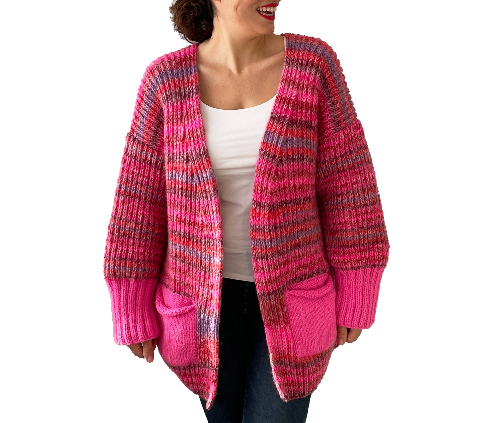 Chunky Wolle Cardigan, Ombre Grün, Handgestrickte Open Front Cardigan von afra