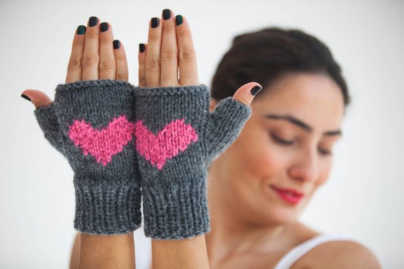 Valentinstag Fingerlose Handschuhe Mit Herz - Fäustlinge Von Afra von afra